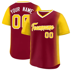 Custom Crimson Gold Personalized Raglan Sleeves Authentic Baseball Jersey