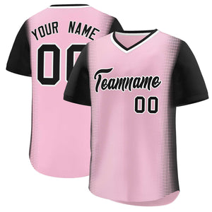 Custom Light Pink Black Personalized Raglan Sleeves Authentic Baseball Jersey