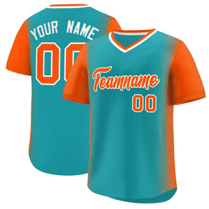 Custom Aqua Orange Personalized Raglan Sleeves Authentic Baseball Jersey