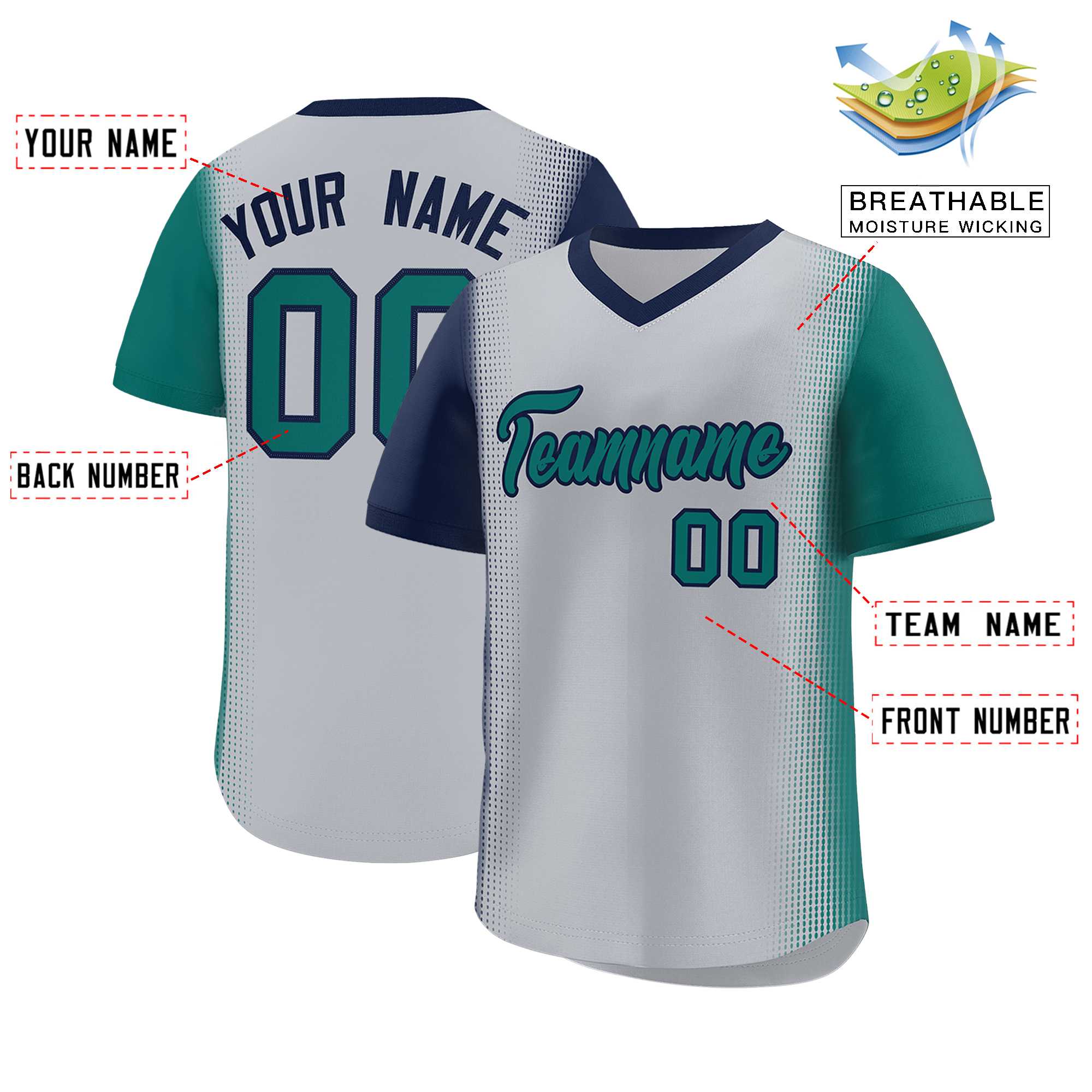 Custom Gray Navy-Aqua Personalized Raglan Sleeves Authentic Baseball Jersey