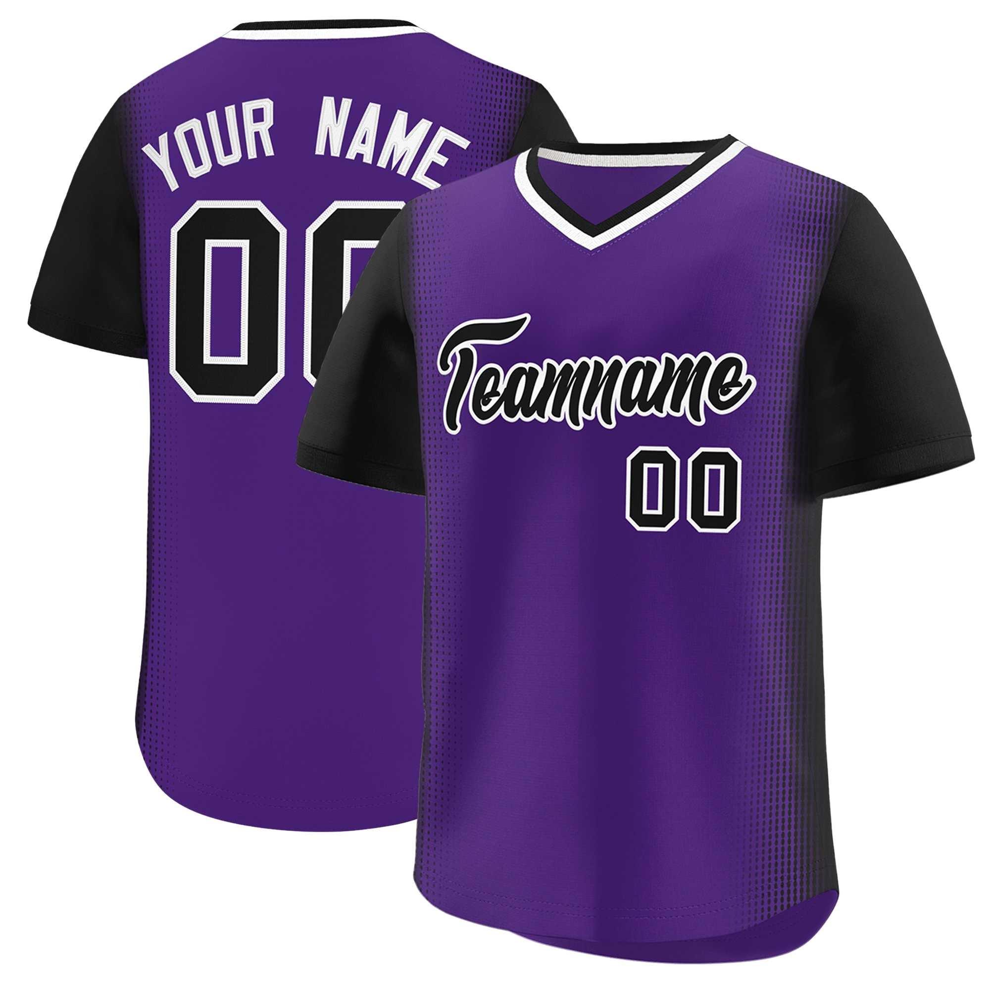 Custom Purple Black Personalized Raglan Sleeves Authentic Baseball Jersey