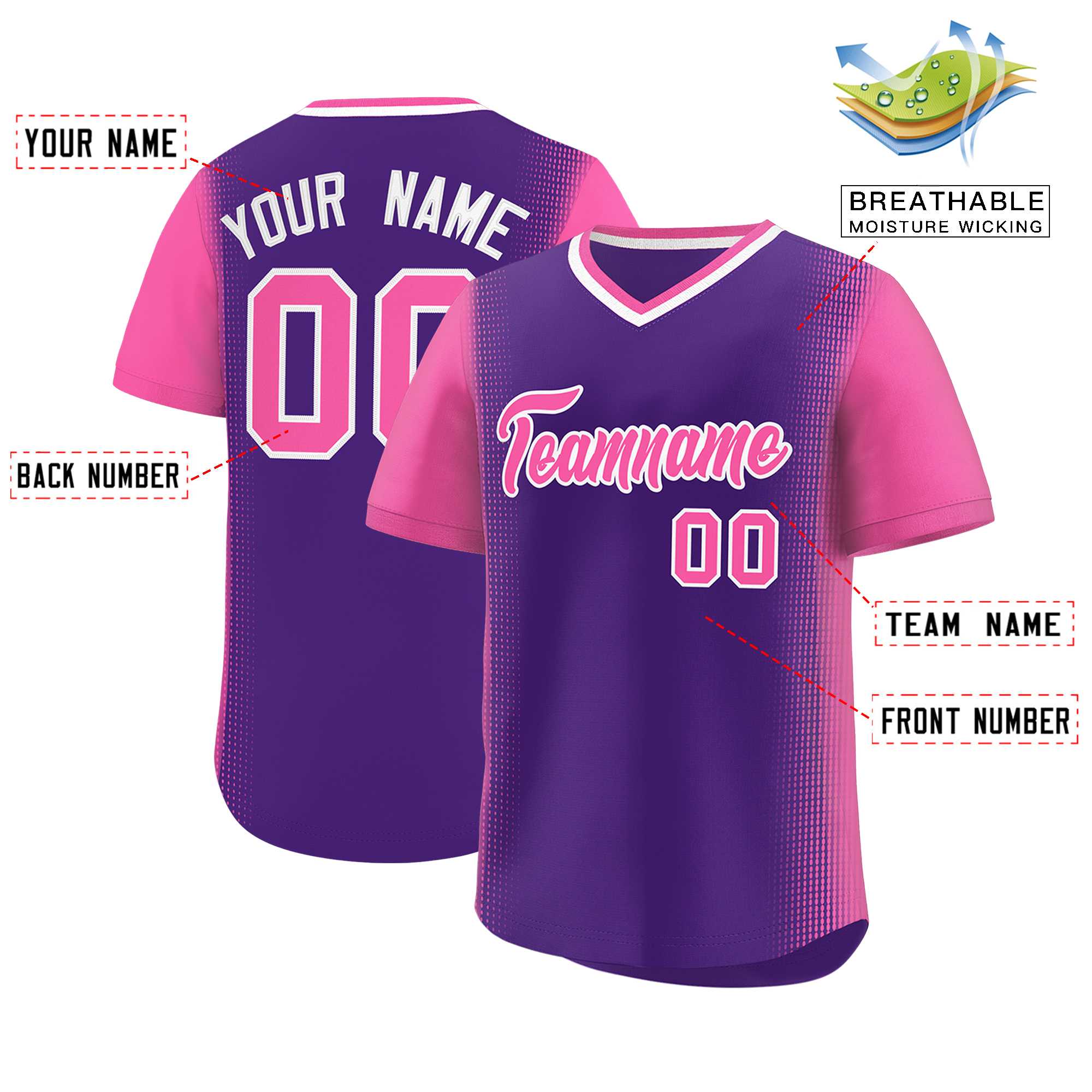 Custom Purple Pink Personalized Raglan Sleeves Authentic Baseball Jersey