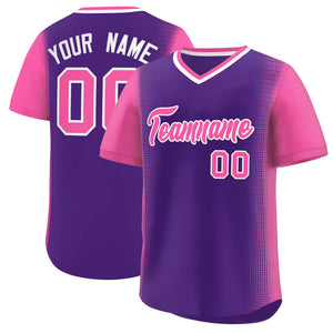 Custom Purple Pink Personalized Raglan Sleeves Authentic Baseball Jersey