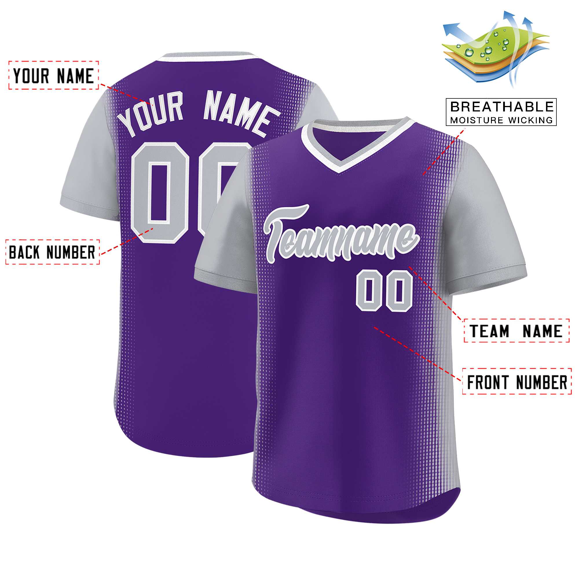 Custom Purple Gray Personalized Raglan Sleeves Authentic Baseball Jersey