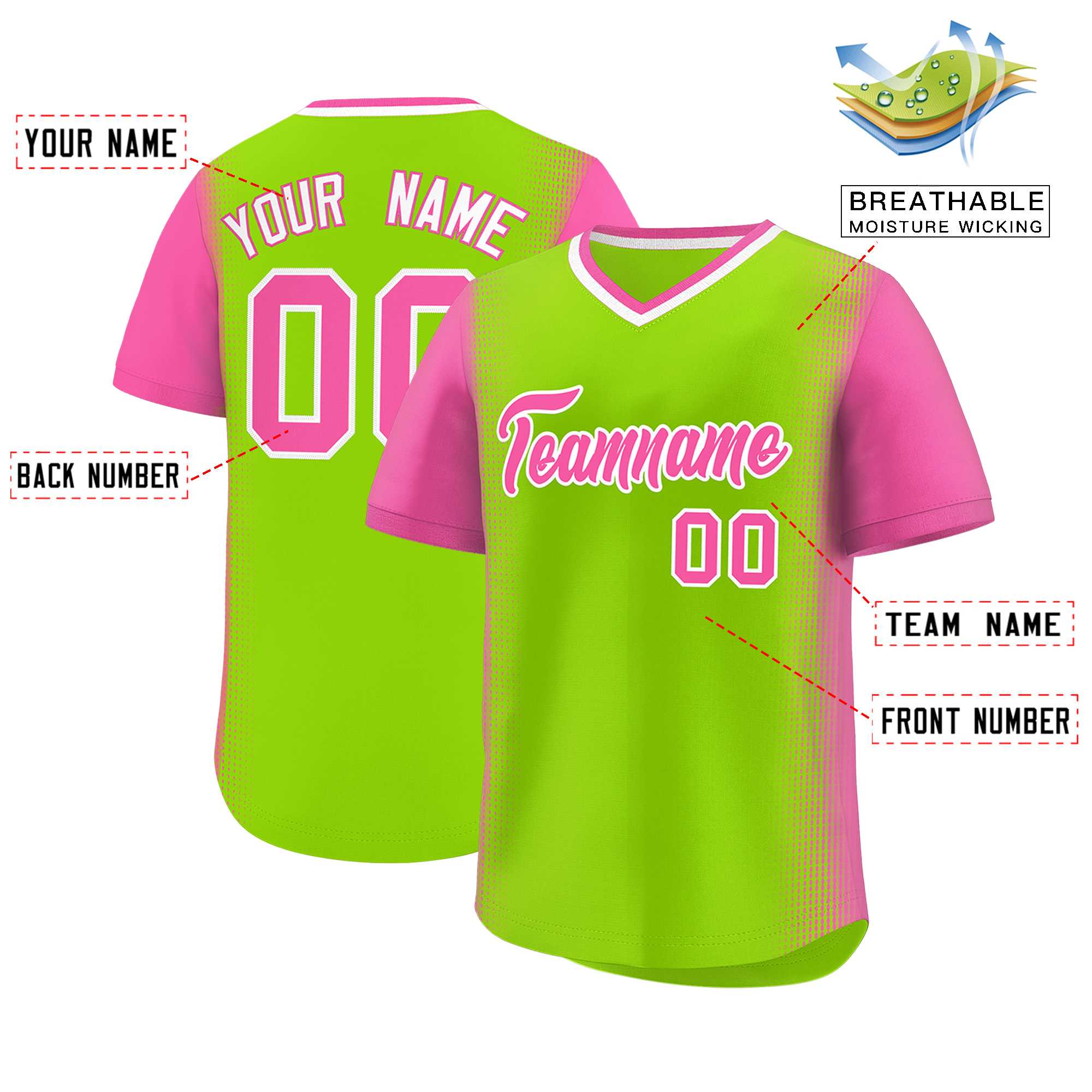 Custom Neon Green Pink Personalized Raglan Sleeves Authentic Baseball Jersey