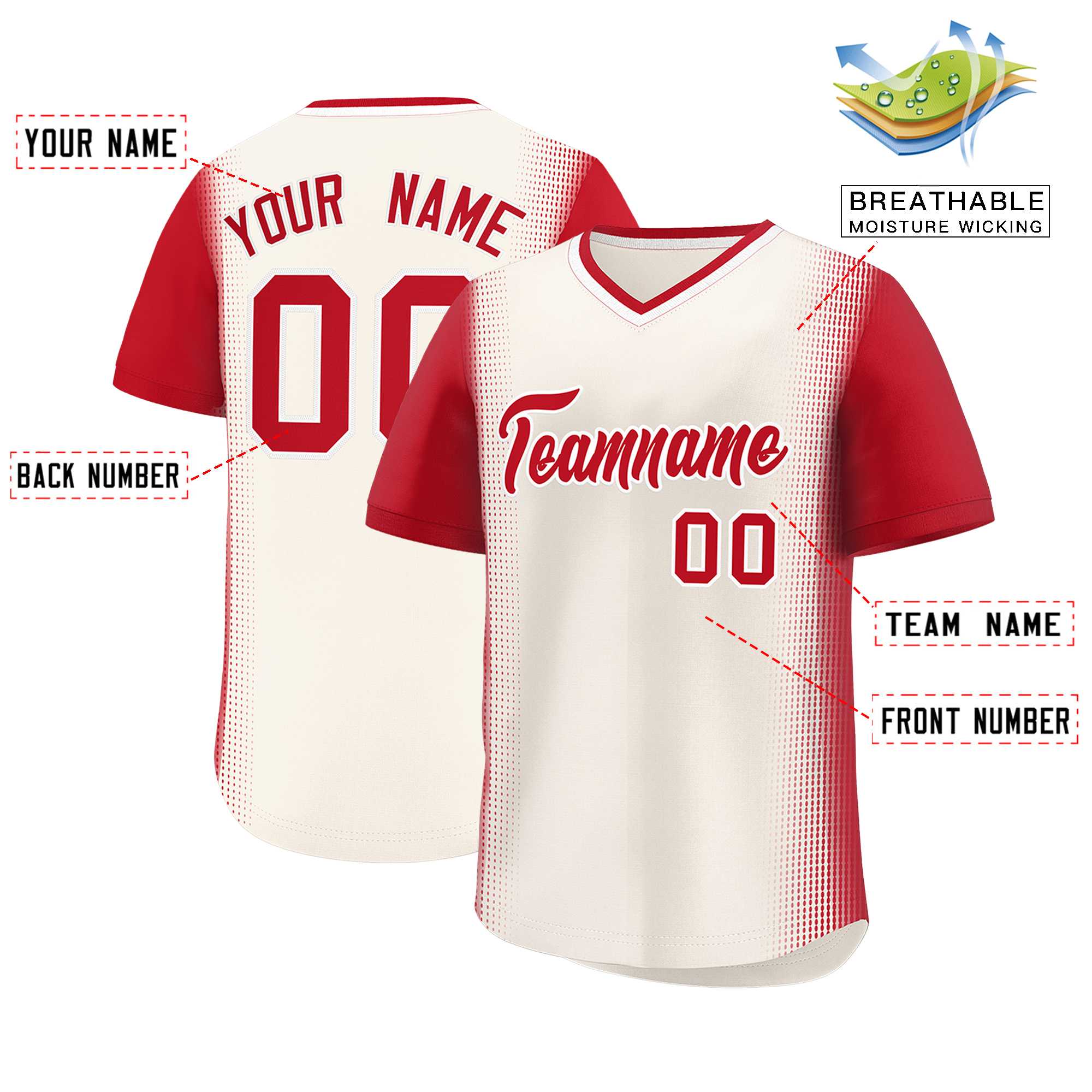 Custom Cream Red Personalized Raglan Sleeves Authentic Baseball Jersey