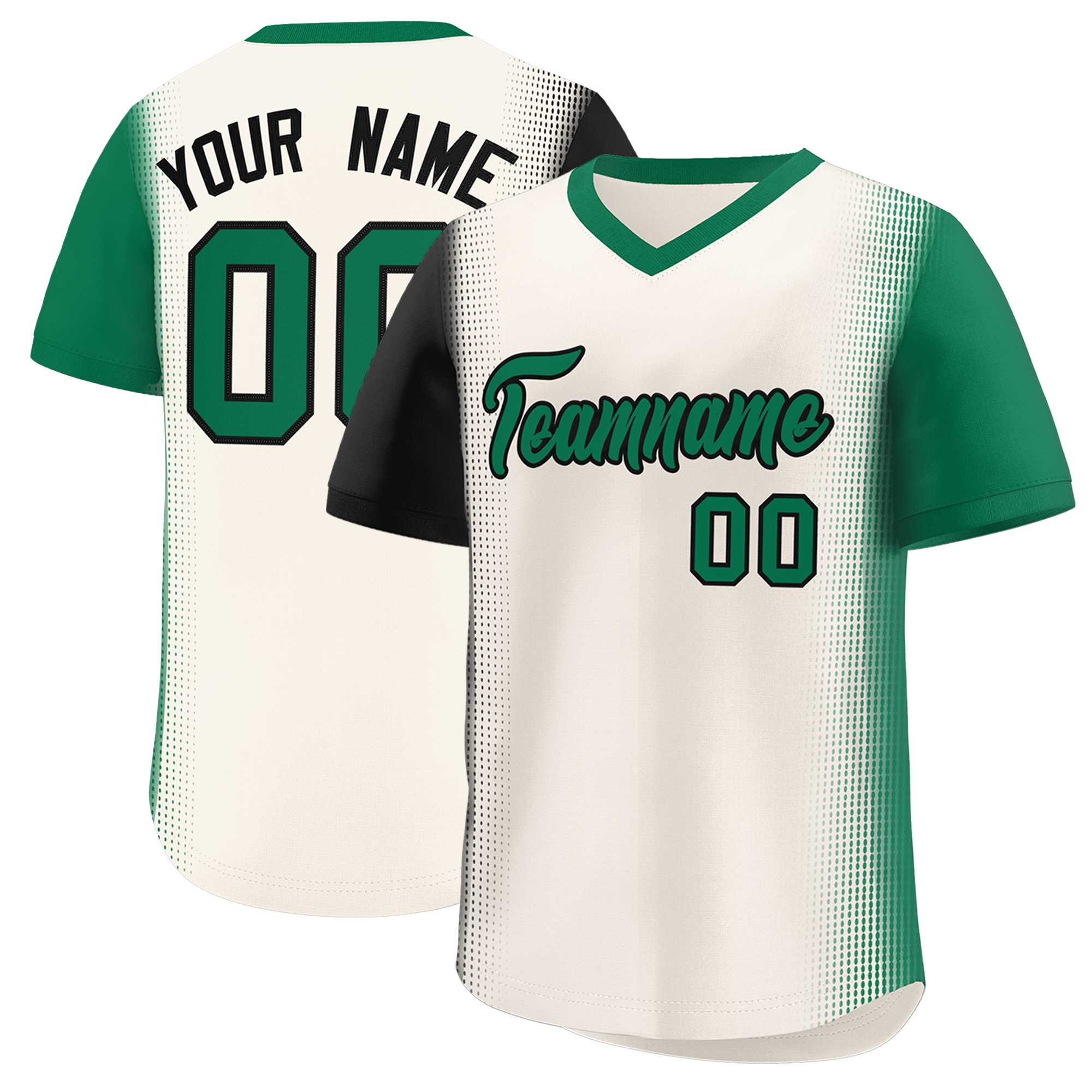 Custom Cream Black-Kelly Green Personalized Raglan Sleeves Authentic Baseball Jersey