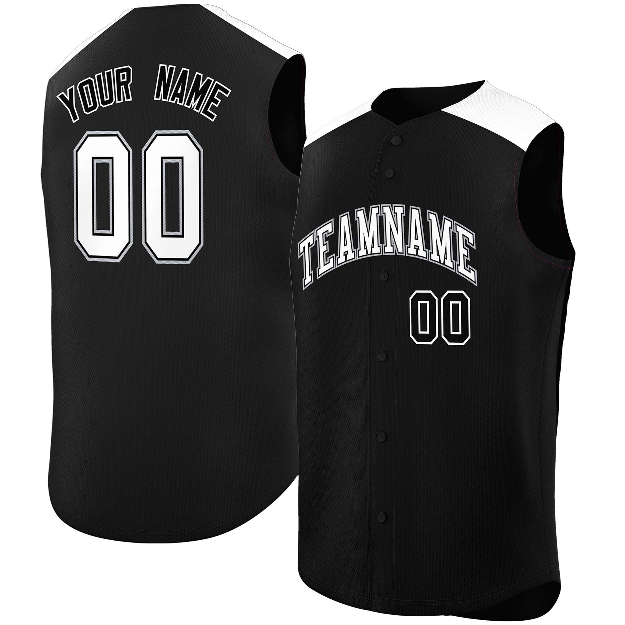 Custom Black White Personalized Classic Authentic Sleeveless Baseball Jersey