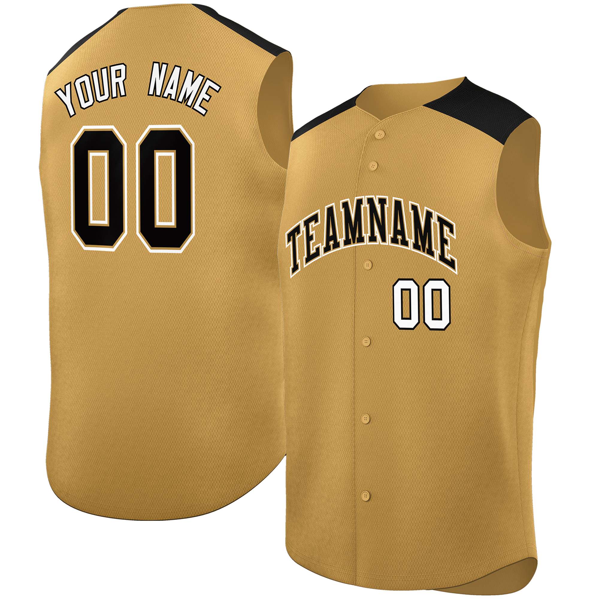 Custom Old Gold Black Personalized Classic Authentic Sleeveless Baseball Jersey