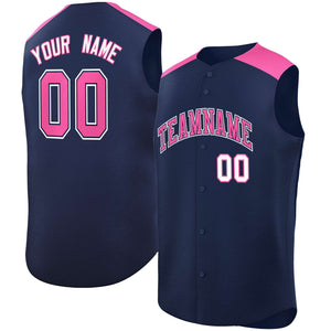 Custom Navy Pink Personalized Classic Authentic Sleeveless Baseball Jersey