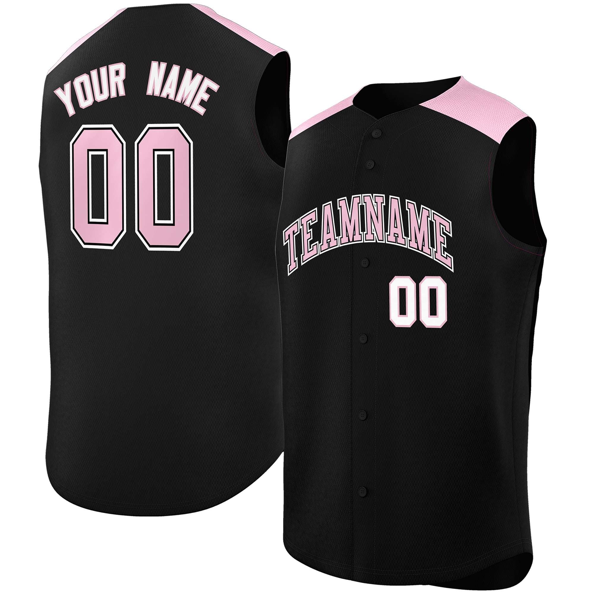 Custom Black Light Pink Personalized Classic Authentic Sleeveless Baseball Jersey