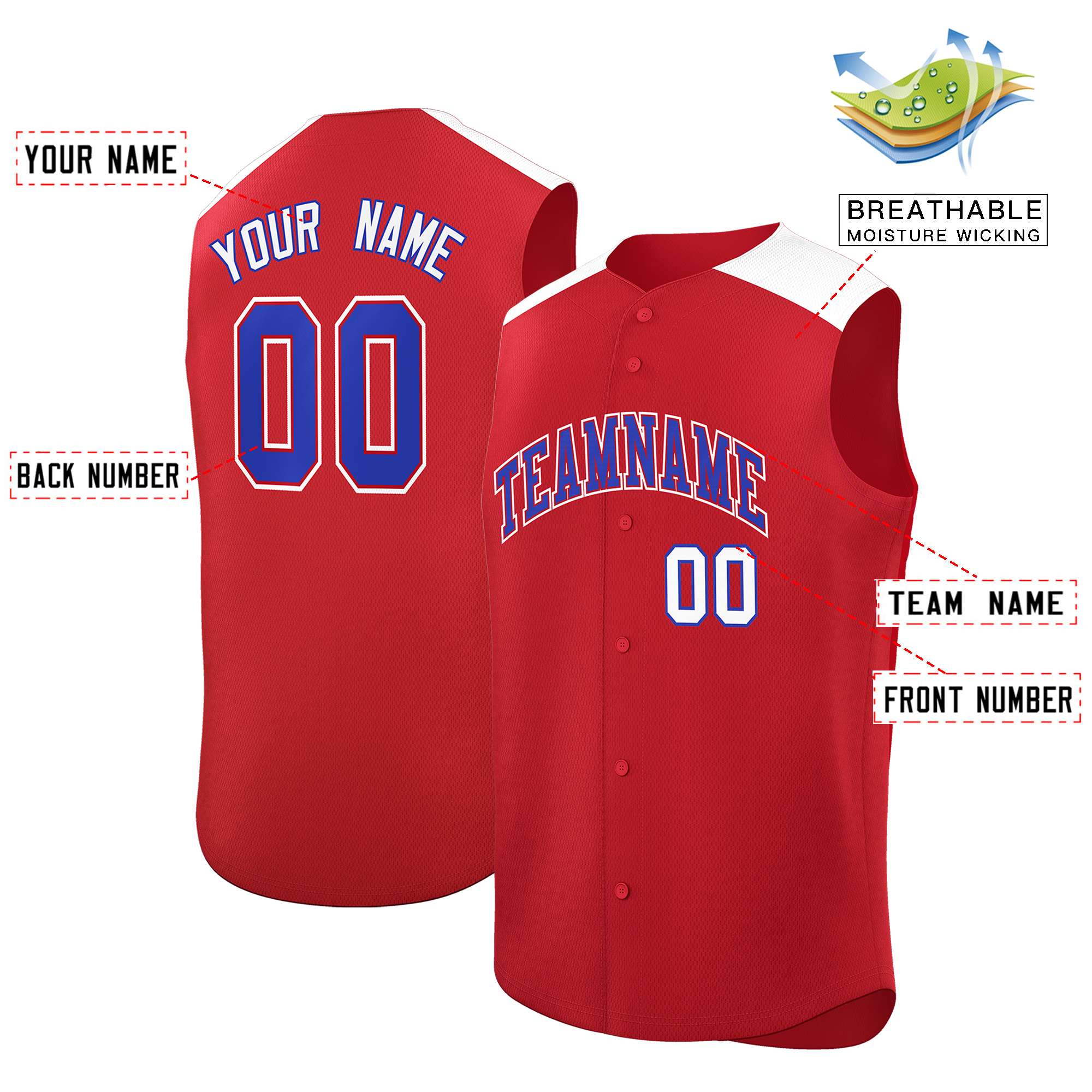 Custom Red White Personalized Classic Authentic Sleeveless Baseball Jersey