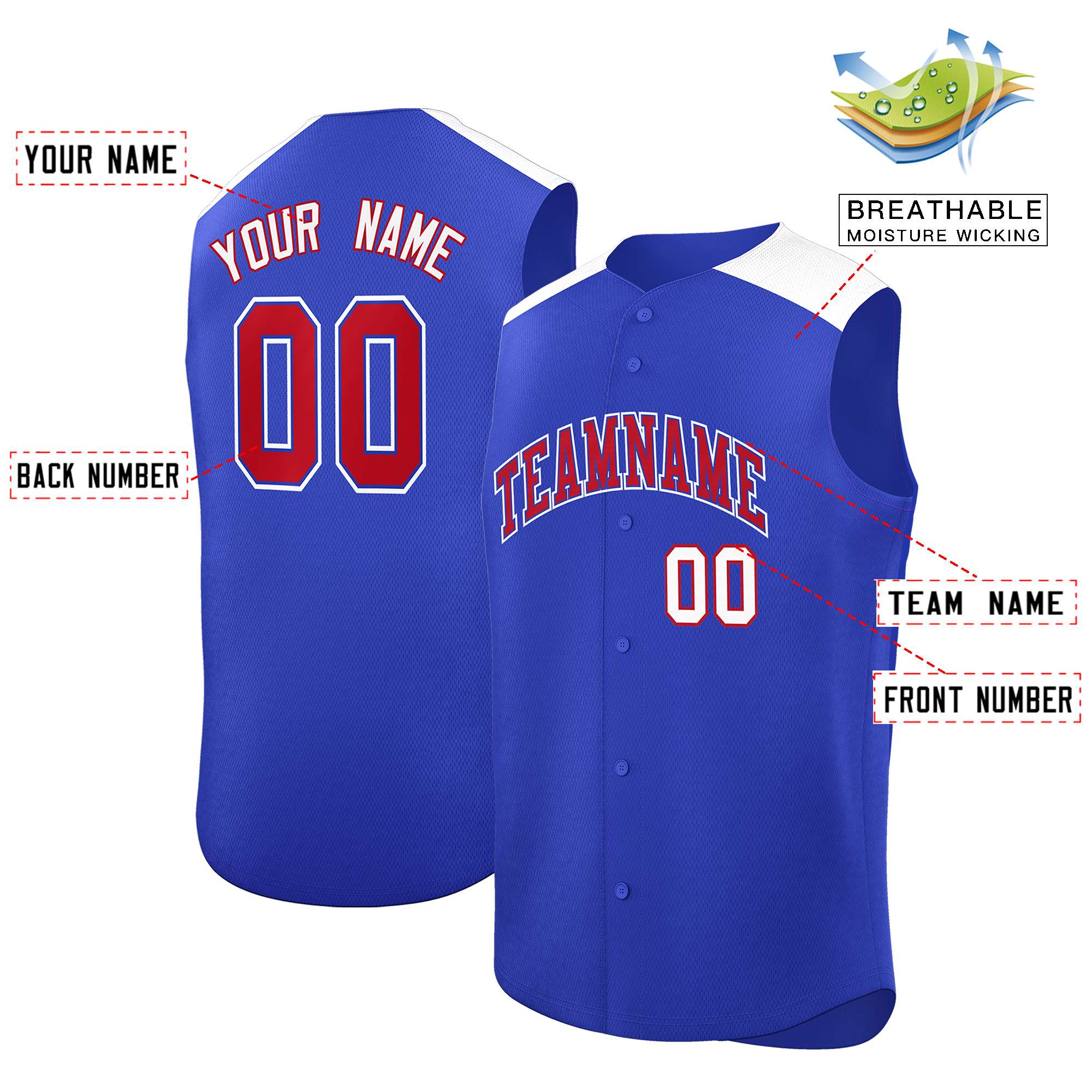 Custom Royal White Personalized Classic Authentic Sleeveless Baseball Jersey