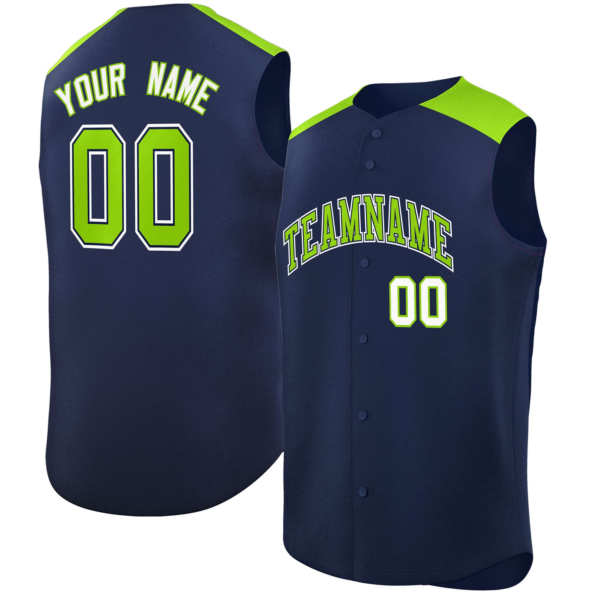 Custom Navy Neon Green Personalized Classic Authentic Sleeveless Baseball Jersey