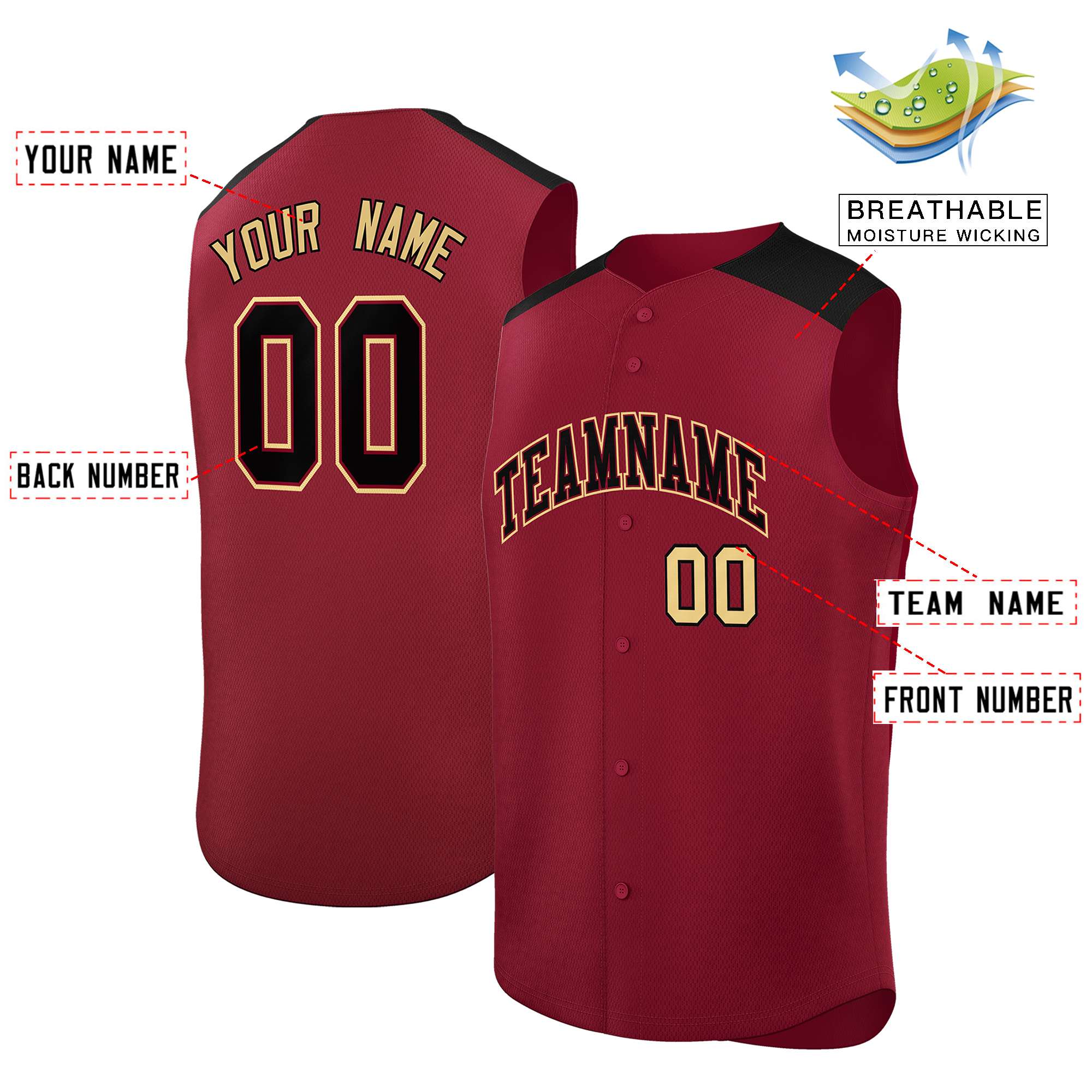 Custom Crimson Black Personalized Classic Authentic Sleeveless Baseball Jersey