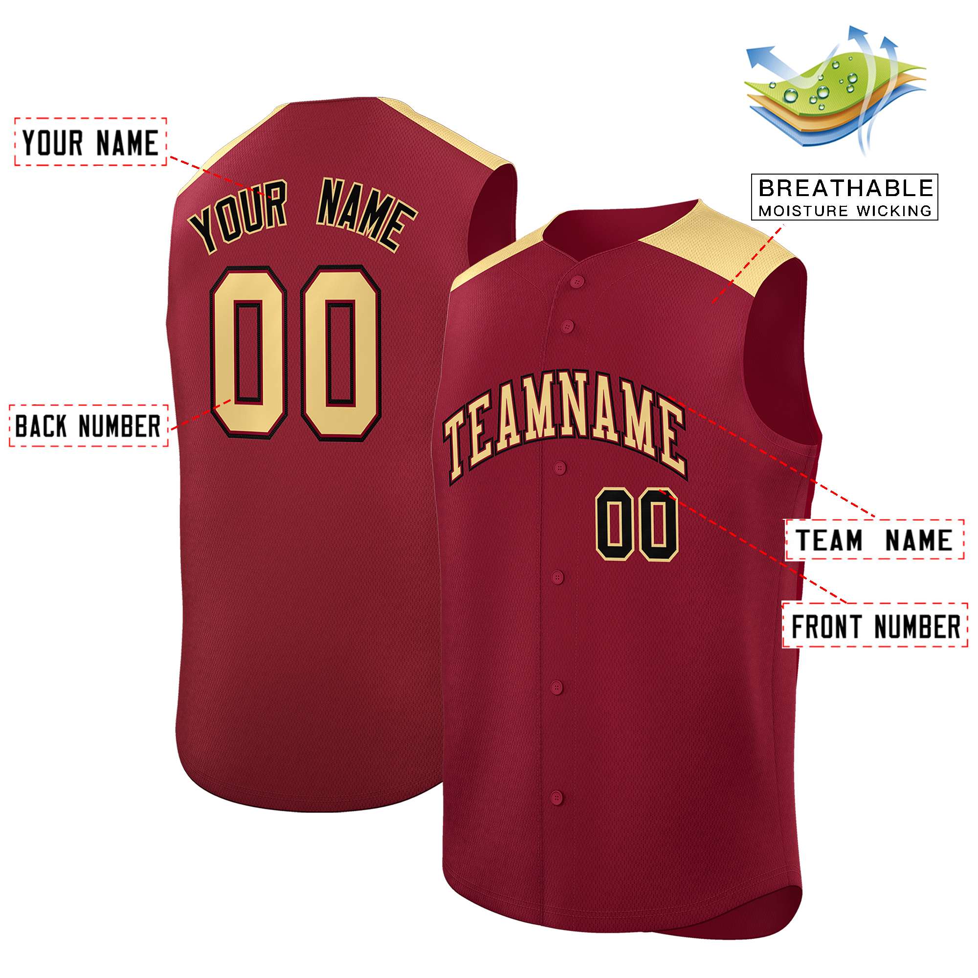 Custom Crimson Khaki Personalized Classic Authentic Sleeveless Baseball Jersey