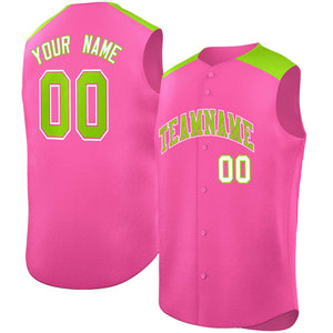 Custom Pink Neon Green Personalized Classic Authentic Sleeveless Baseball Jersey