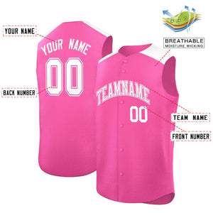 Custom Pink White Personalized Classic Authentic Sleeveless Baseball Jersey