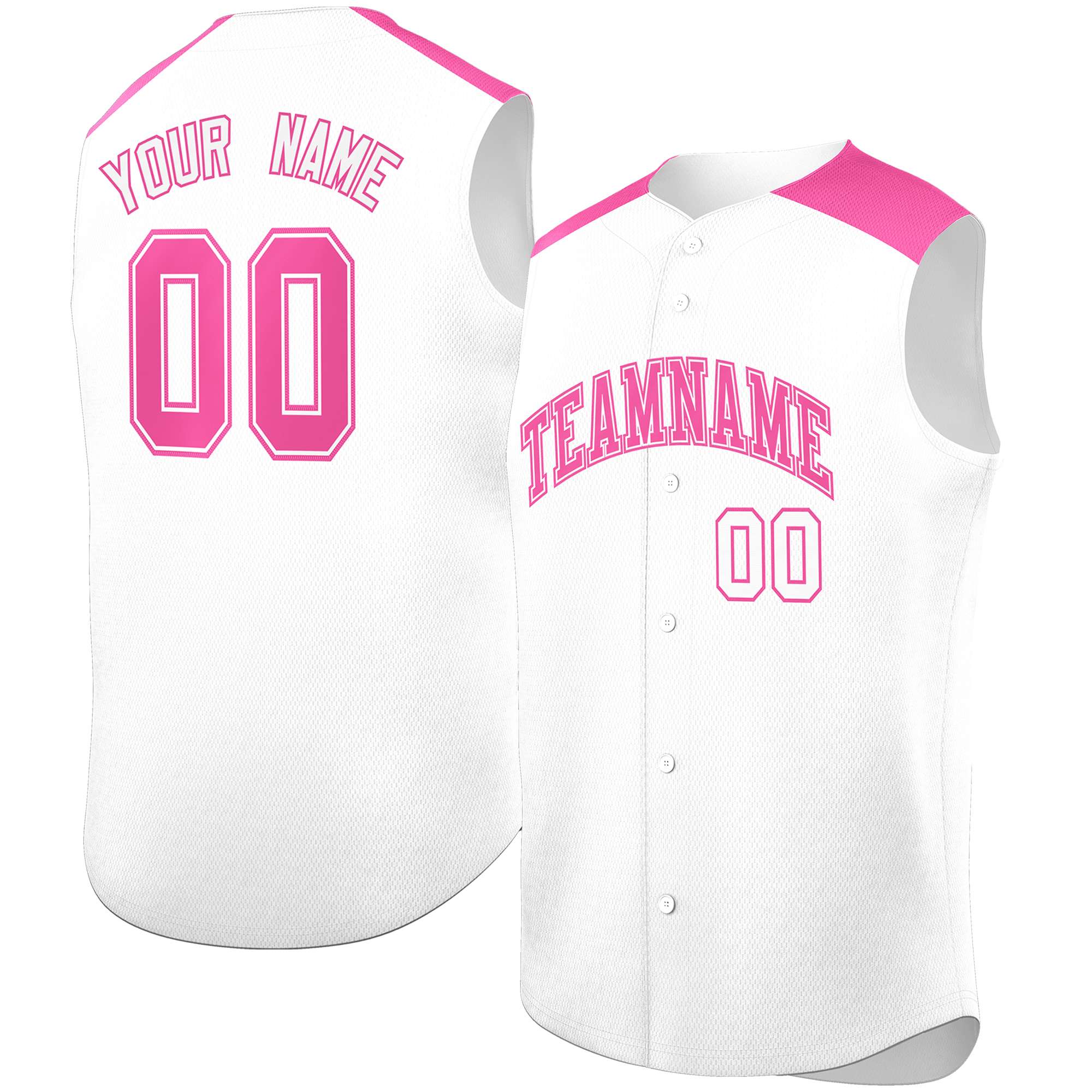 Custom White Pink Personalized Classic Authentic Sleeveless Baseball Jersey