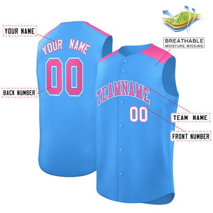 Custom Powder Blue Pink Personalized Classic Authentic Sleeveless Baseball Jersey