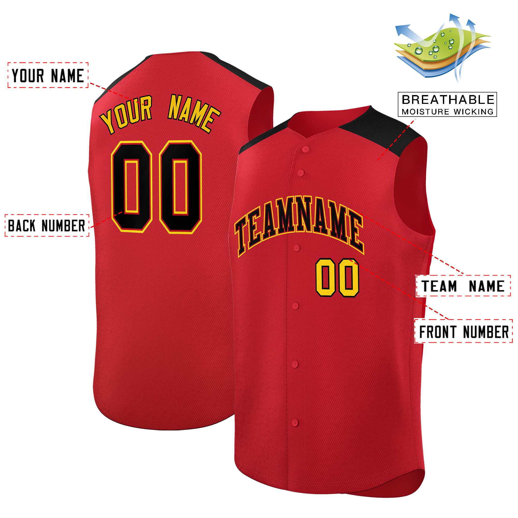 Custom Red Black Personalized Classic Authentic Sleeveless Baseball Jersey