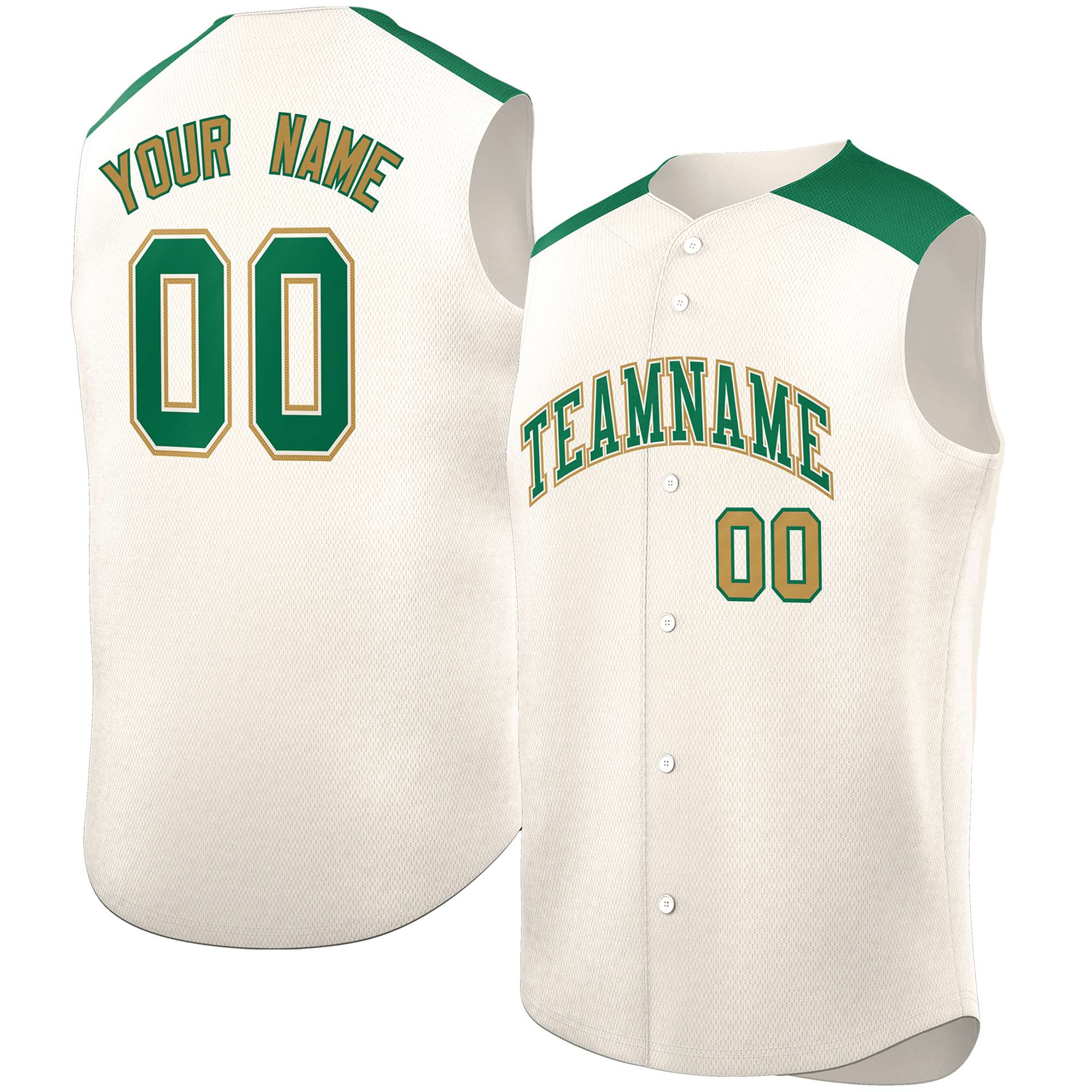 Custom Cream Kelly Green Personalized Classic Authentic Sleeveless Baseball Jersey