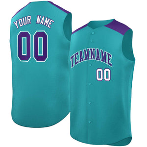 Custom Aqua Purple Personalized Classic Authentic Sleeveless Baseball Jersey