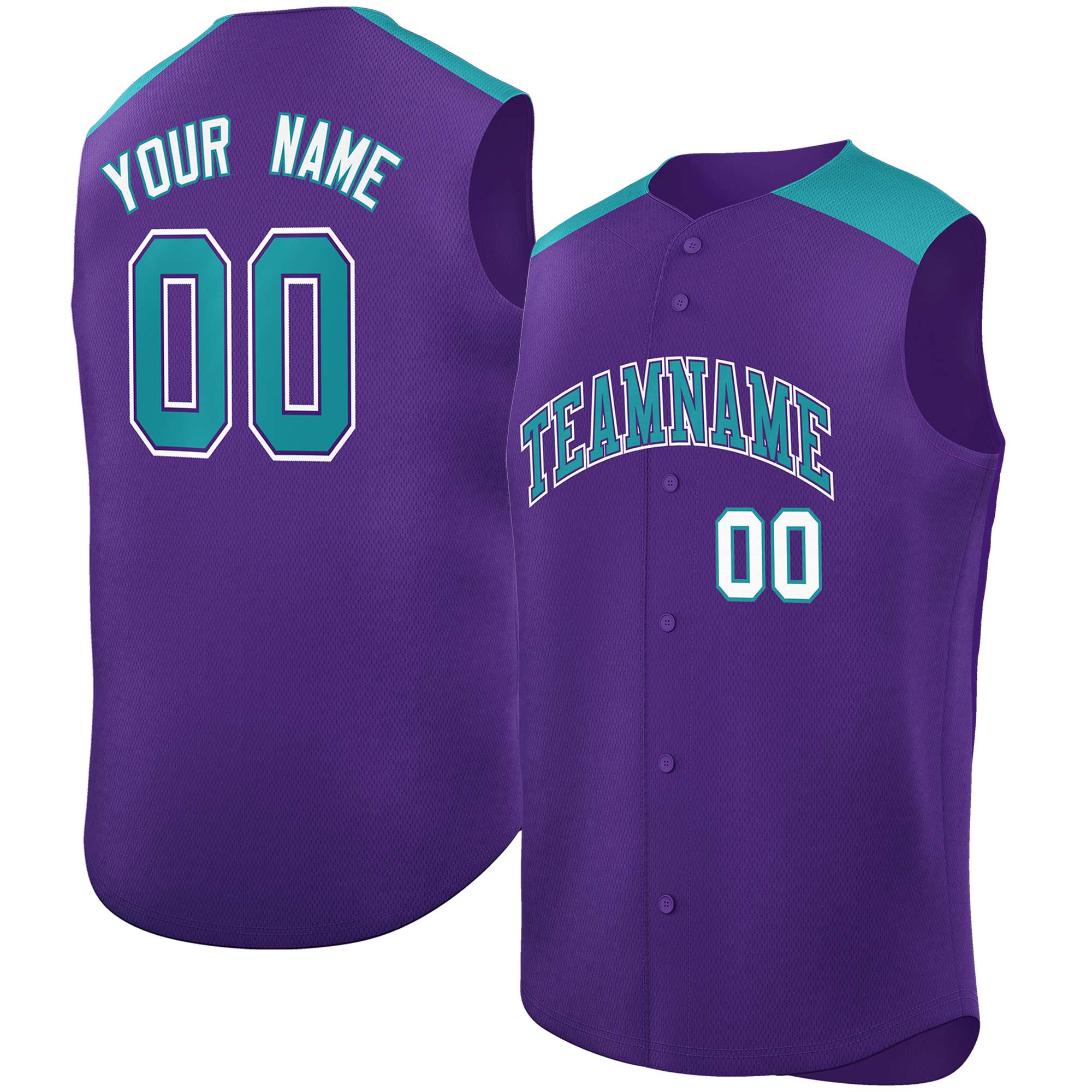 Custom Purple Aqua Personalized Classic Authentic Sleeveless Baseball Jersey