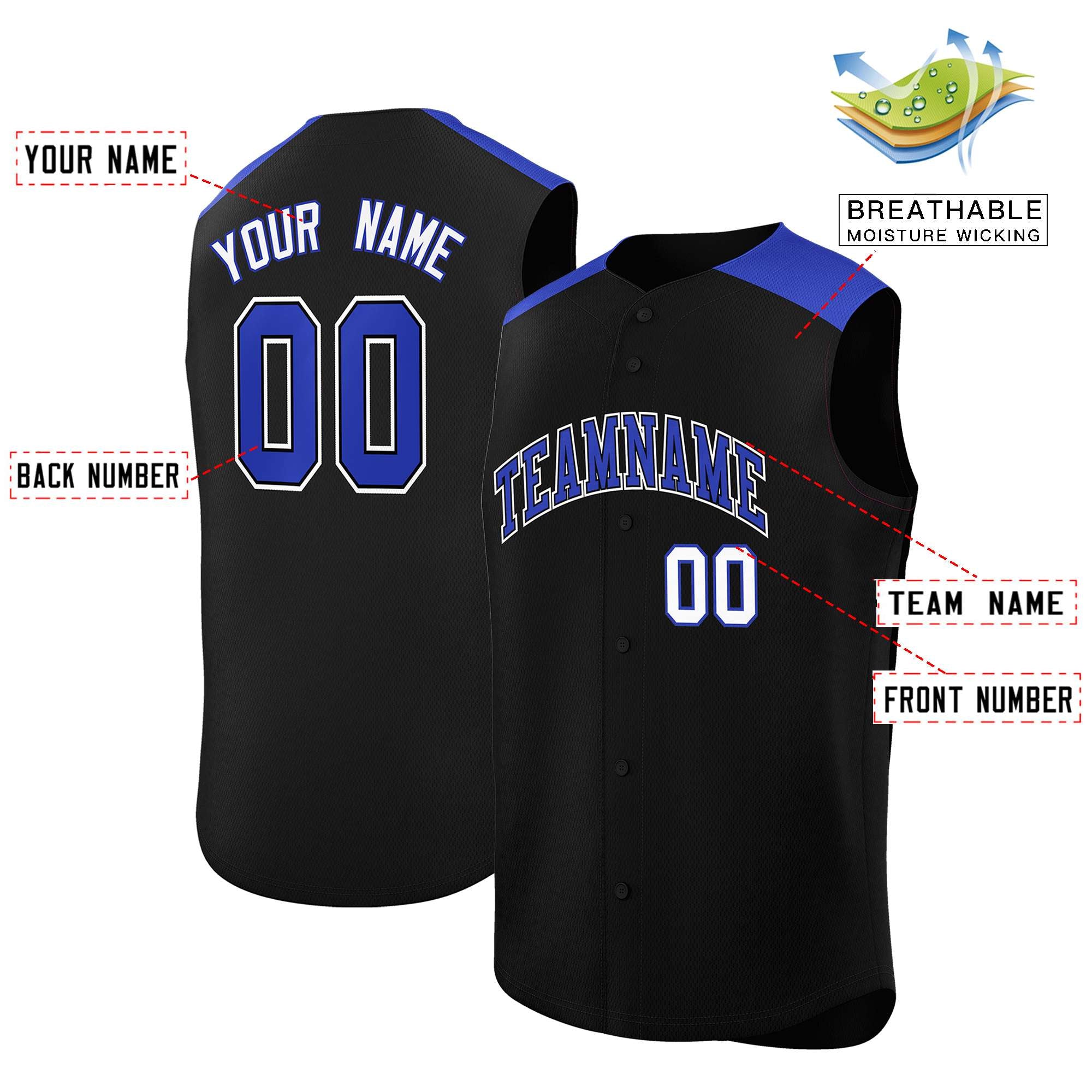 Custom Black Royal Personalized Classic Authentic Sleeveless Baseball Jersey