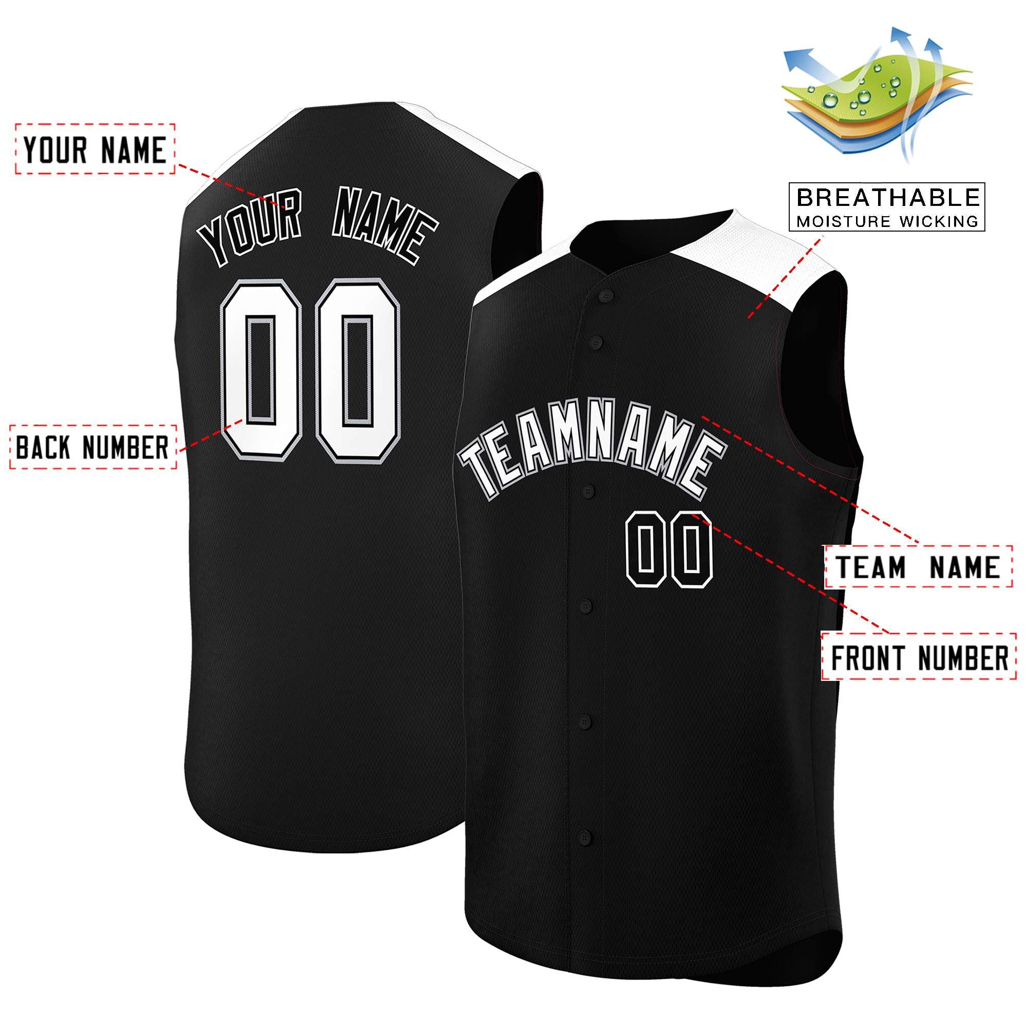 Custom Black White Personalized Classic Authentic Sleeveless Baseball Jersey