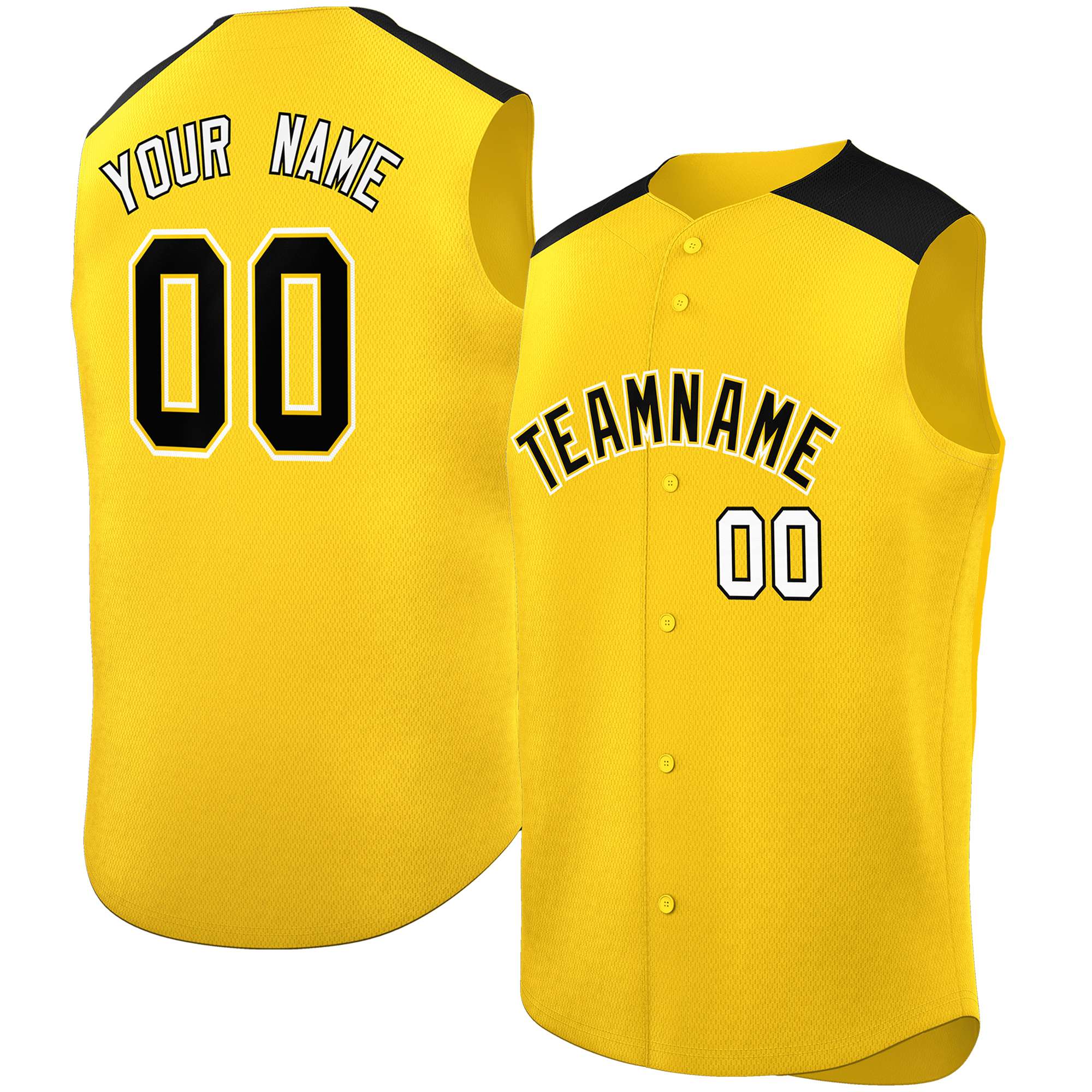 Custom Gold Black Personalized Classic Authentic Sleeveless Baseball Jersey