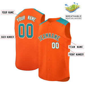 Custom Orange Aqua Personalized Classic Authentic Sleeveless Baseball Jersey