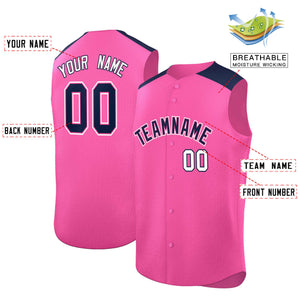 Custom Pink Navy Personalized Classic Authentic Sleeveless Baseball Jersey