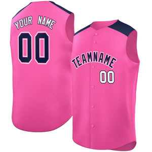 Custom Pink Navy Personalized Classic Authentic Sleeveless Baseball Jersey