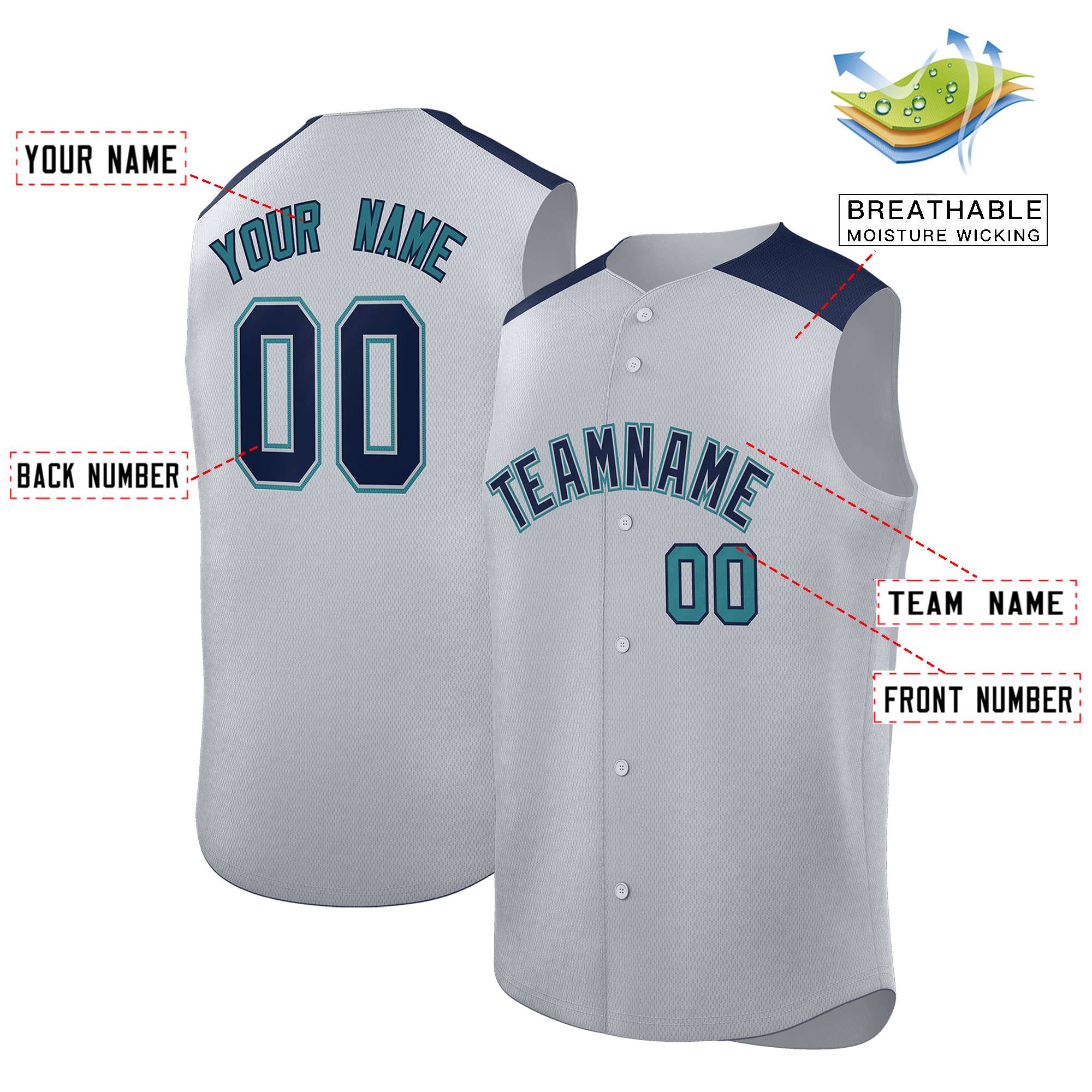 Custom Gray Navy Personalized Classic Authentic Sleeveless Baseball Jersey