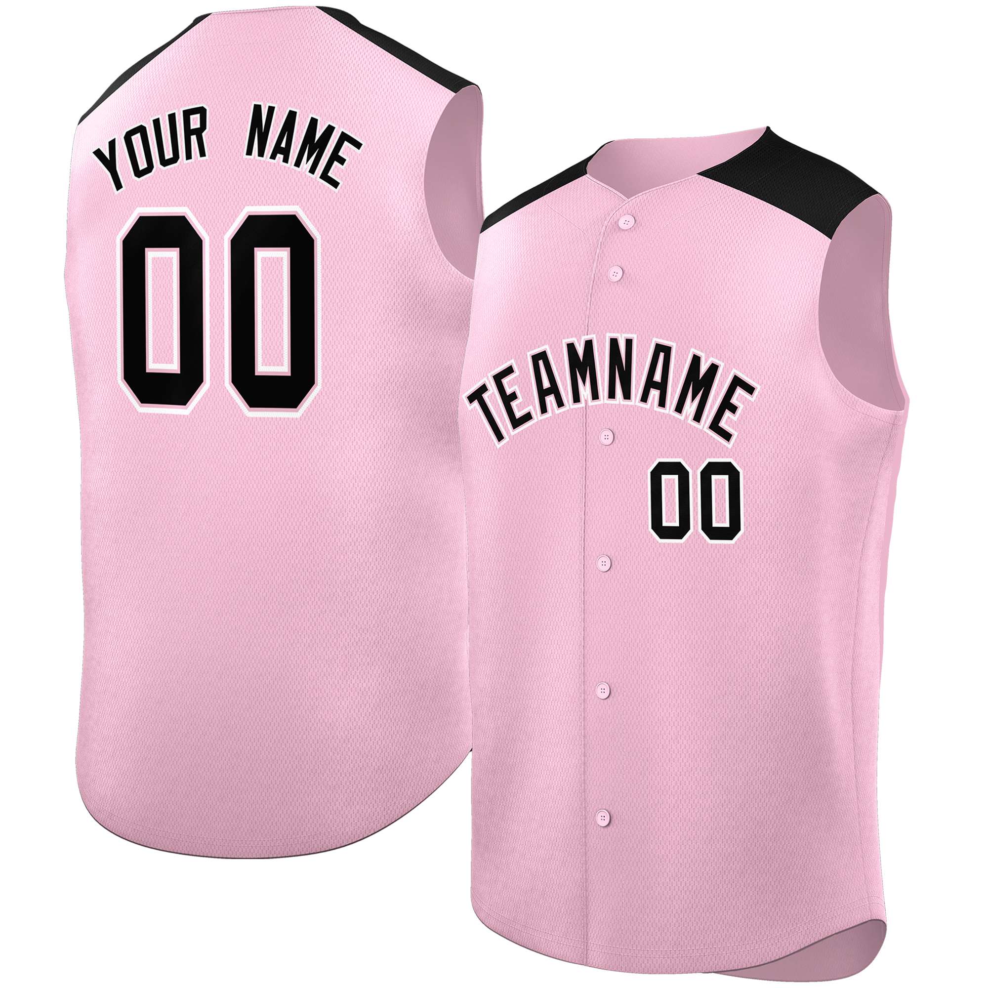 Custom Light Pink Black Personalized Classic Authentic Sleeveless Baseball Jersey