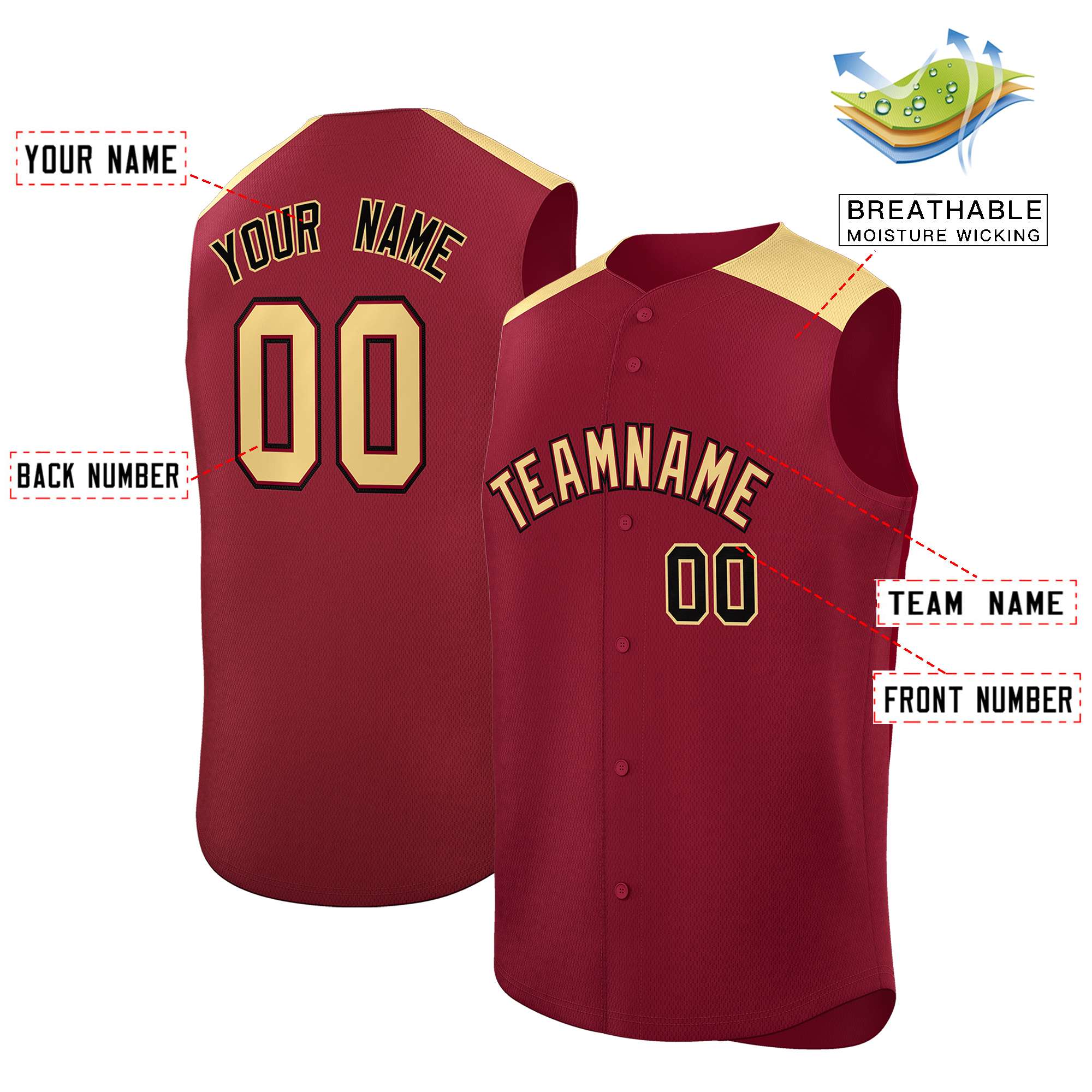 Custom Crimson Khaki Personalized Classic Authentic Sleeveless Baseball Jersey