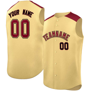 Custom Khaki Crimson Personalized Classic Authentic Sleeveless Baseball Jersey