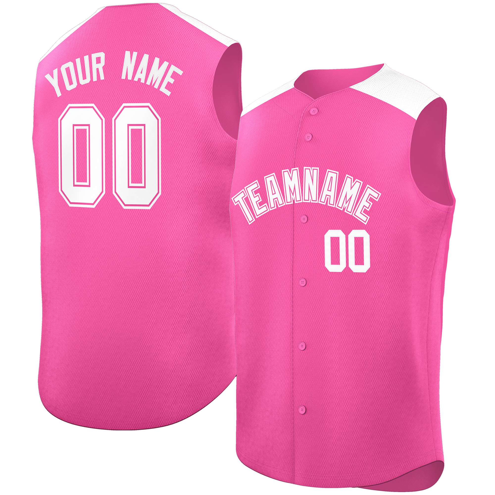 Custom Pink White Personalized Classic Authentic Sleeveless Baseball Jersey