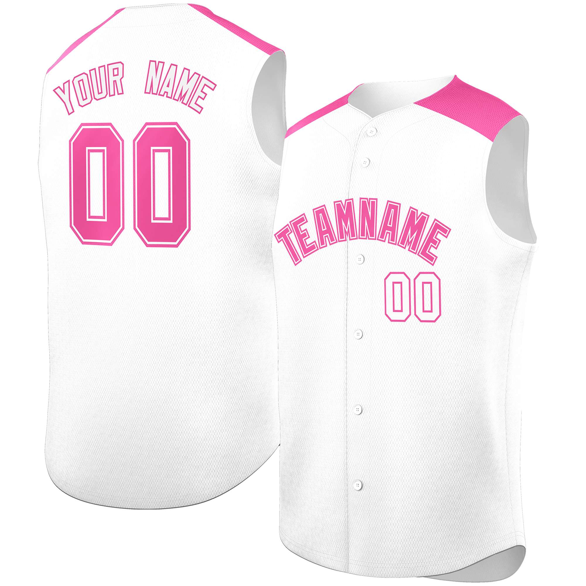 Custom White Pink Personalized Classic Authentic Sleeveless Baseball Jersey