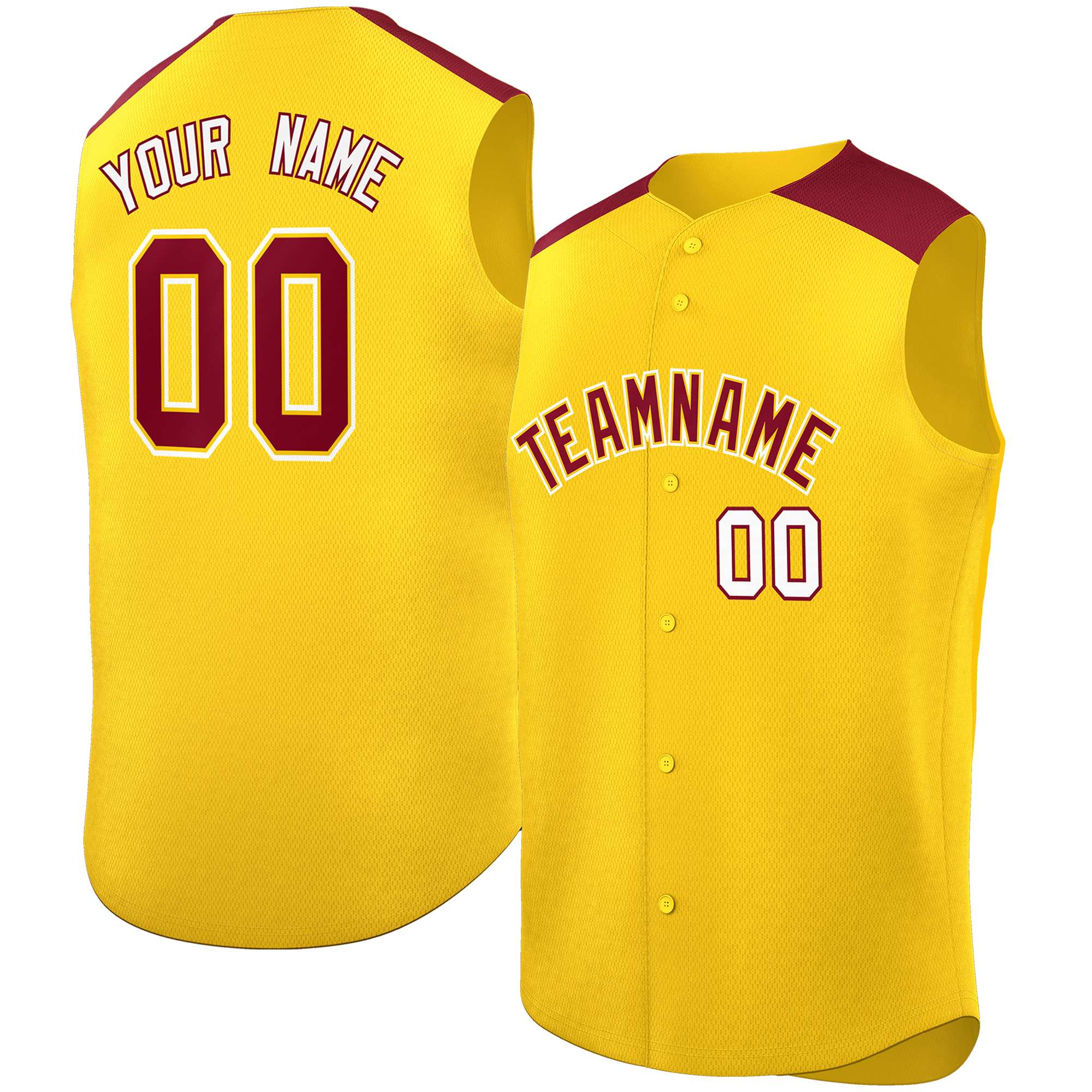 Custom Gold Crimson Personalized Classic Authentic Sleeveless Baseball Jersey