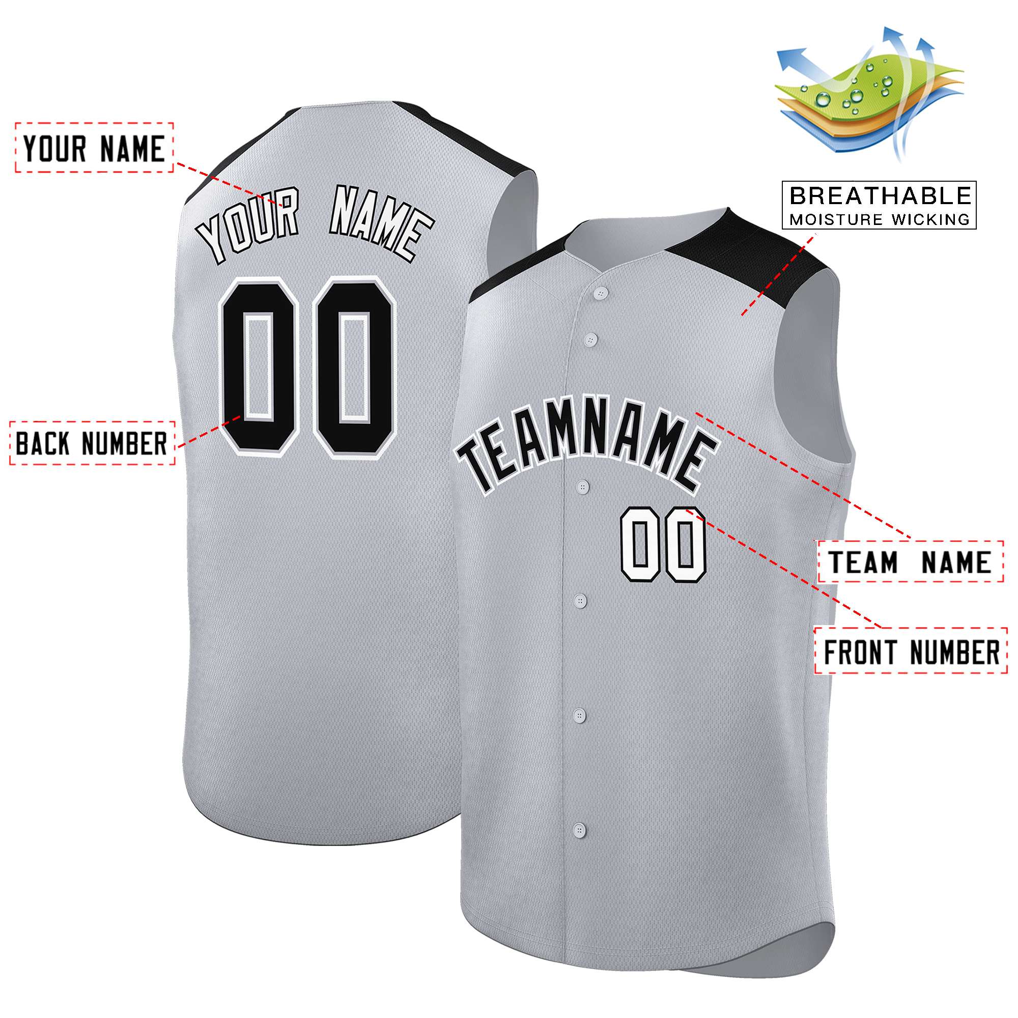 Custom Gray Black Personalized Classic Authentic Sleeveless Baseball Jersey