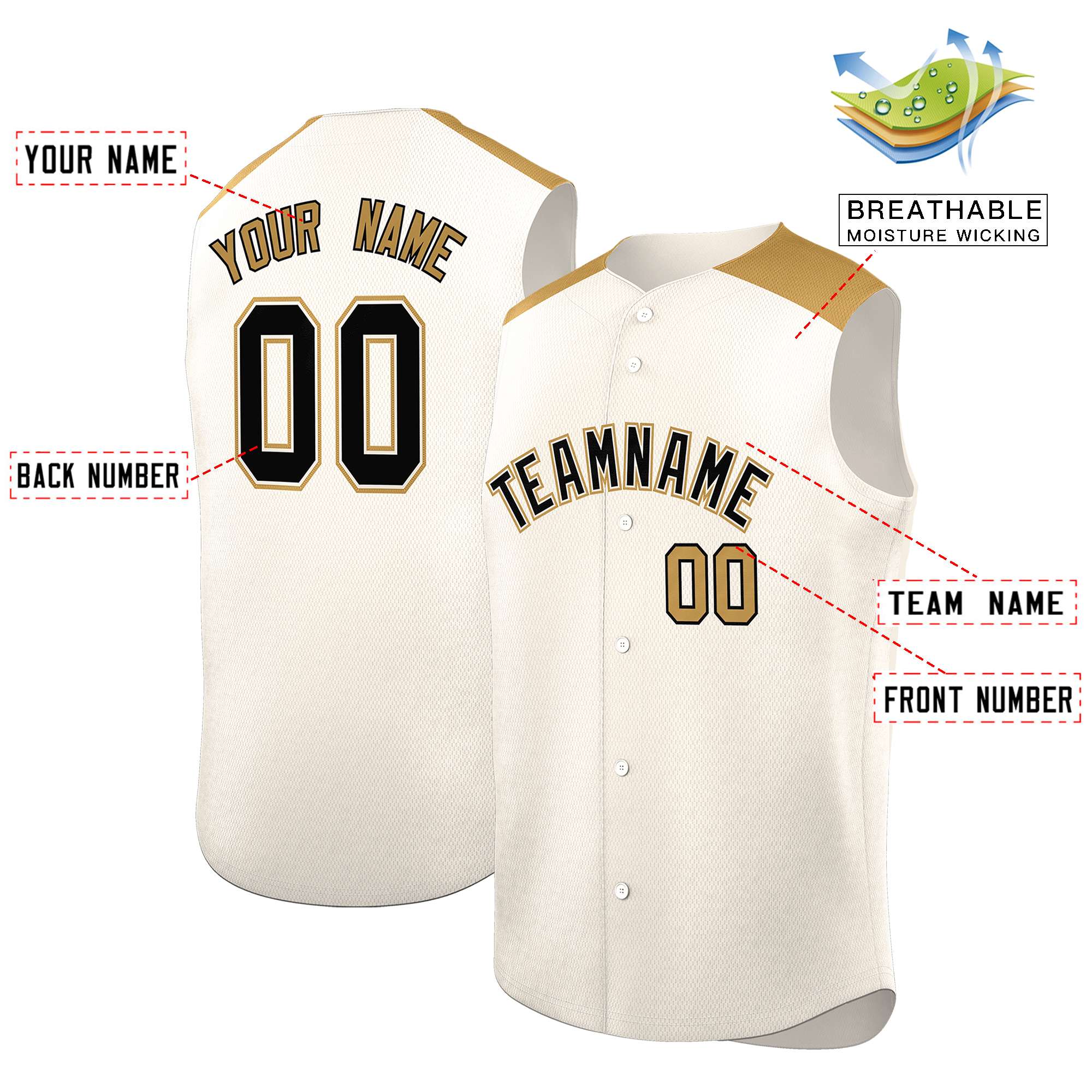 Custom Cream Old Gold Personalized Classic Authentic Sleeveless Baseball Jersey