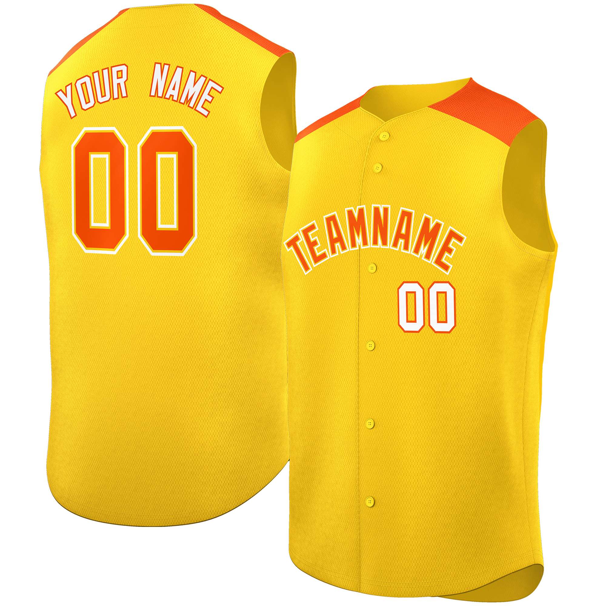 Custom Gold Orange Personalized Classic Authentic Sleeveless Baseball Jersey