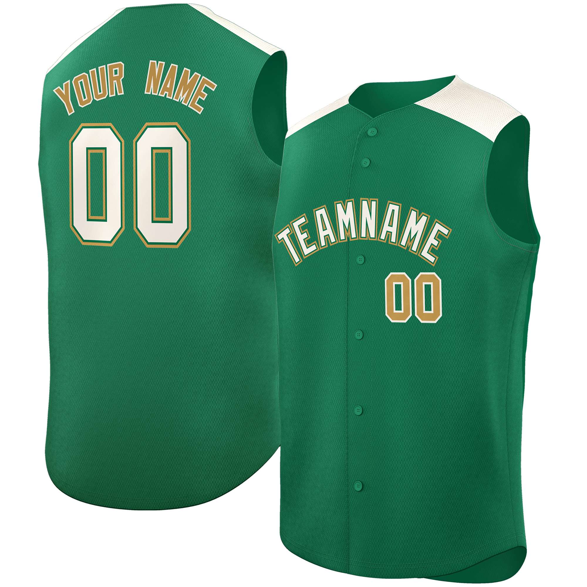 Custom Kelly Green Cream Personalized Classic Authentic Sleeveless Baseball Jersey