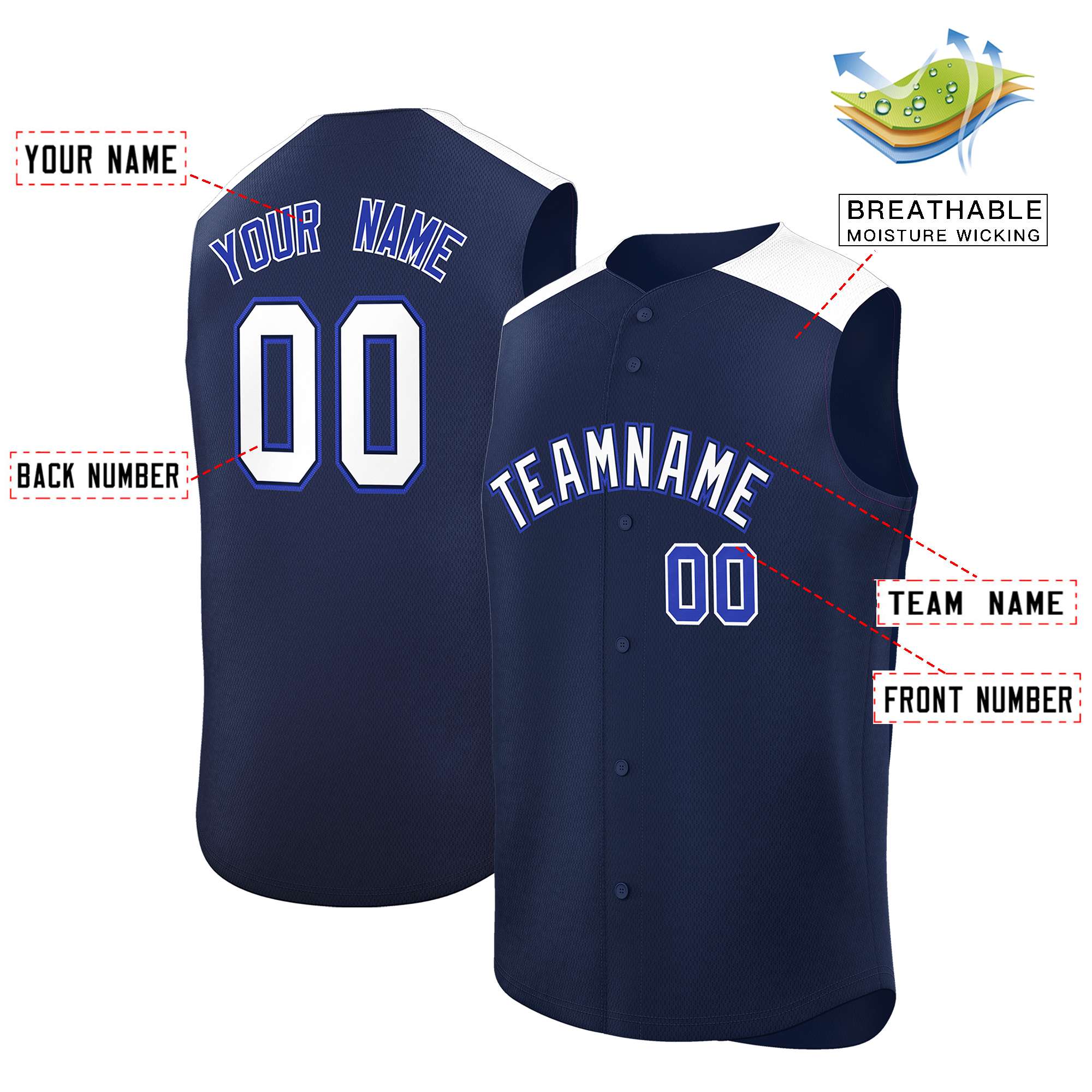 Custom Navy White Personalized Classic Authentic Sleeveless Baseball Jersey