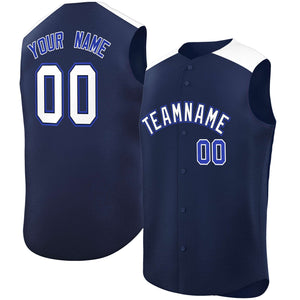 Custom Navy White Personalized Classic Authentic Sleeveless Baseball Jersey