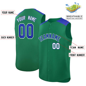 Custom Kelly Green Royal Personalized Classic Authentic Sleeveless Baseball Jersey