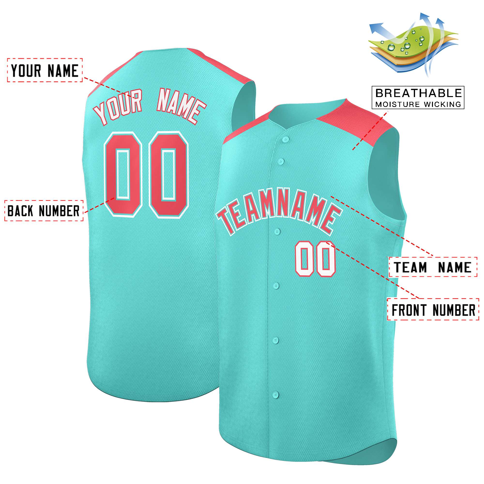 Custom Bright Green Light Red Personalized Classic Authentic Sleeveless Baseball Jersey