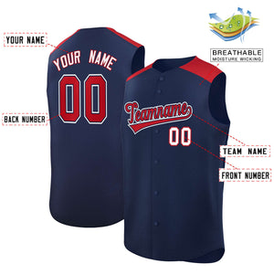 Custom Navy Red Personalized Classic Authentic Sleeveless Baseball Jersey